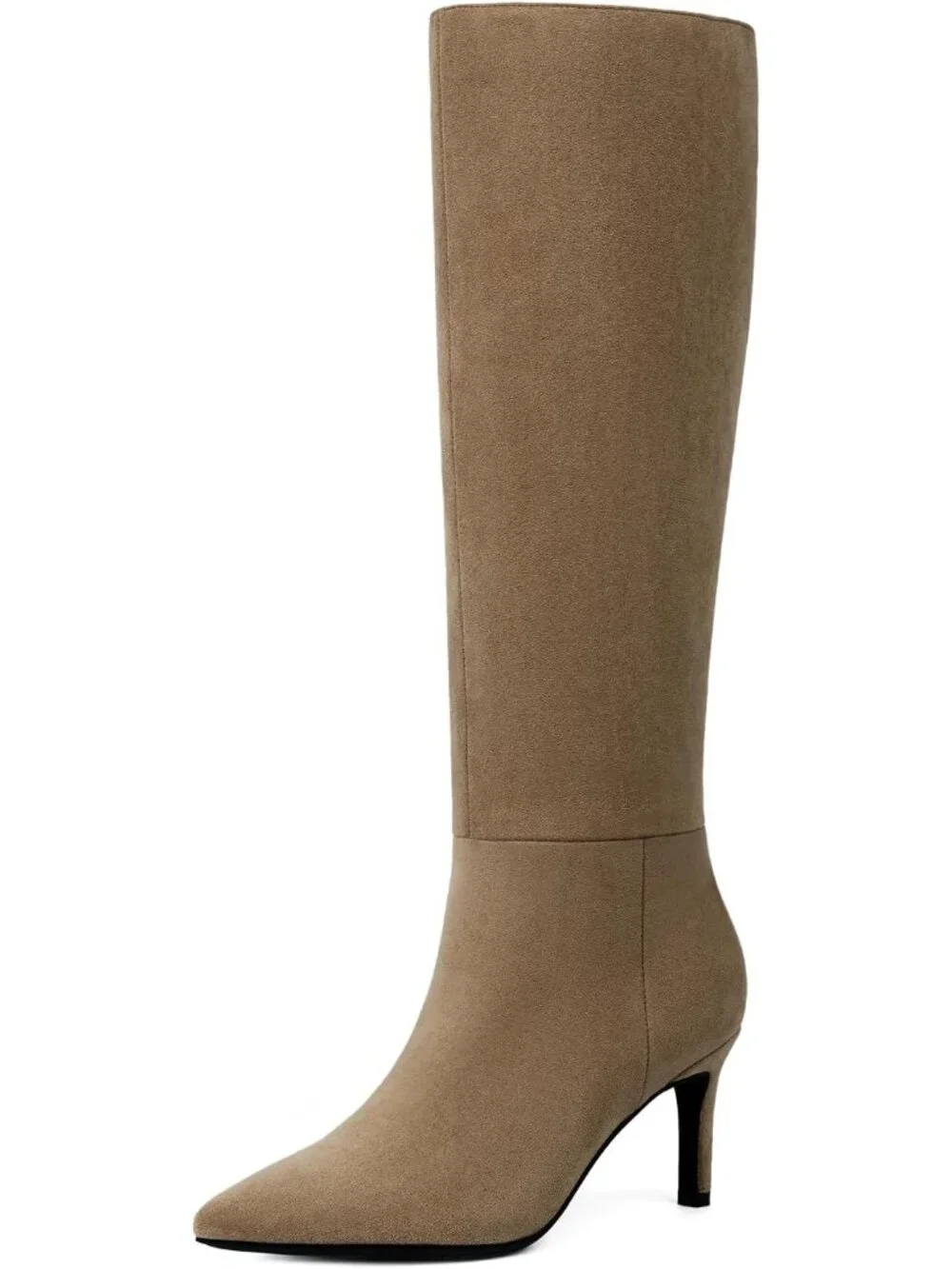 Women's Camel Suede Pointed Toe Faux Leather Stiletto Heel Over The Knee Boots